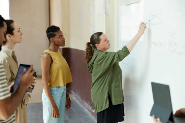istock A designer writing on the whiteboard at a small business meeting. 1339993708