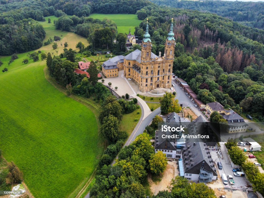 Aerial view of the Vierzehnheiligen monastery with basilica Bad Staffelstein Stock Photo