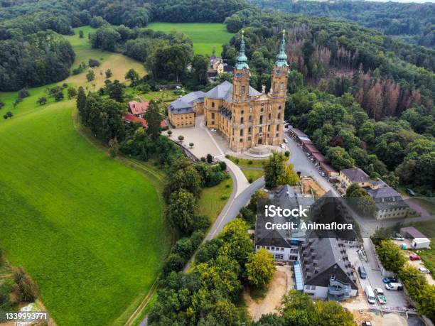 Aerial View Of The Vierzehnheiligen Monastery With Basilica Stock Photo - Download Image Now
