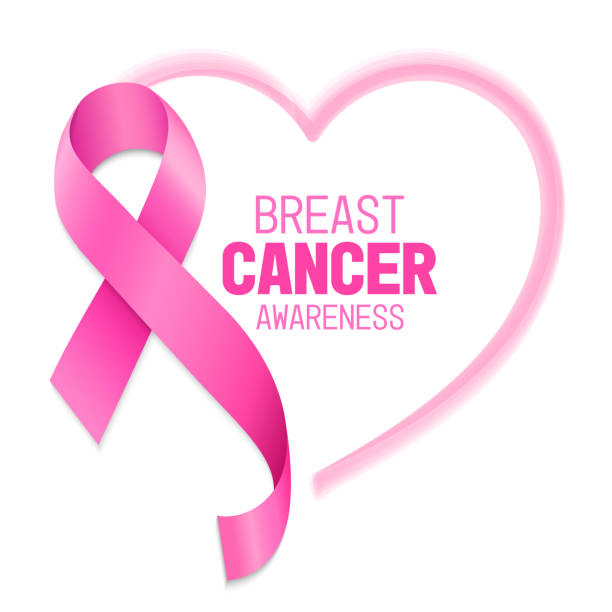 심장이 있는 핑크 리본 기호. - breast cancer awareness ribbon stock illustrations