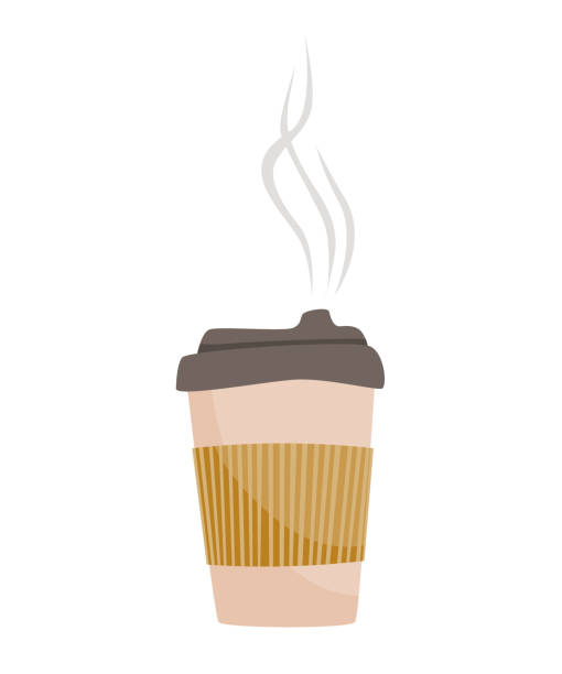 ilustrações de stock, clip art, desenhos animados e ícones de takeaway cup of coffee with cover. cozy vector illustration isolated on white - can disposable cup blank container