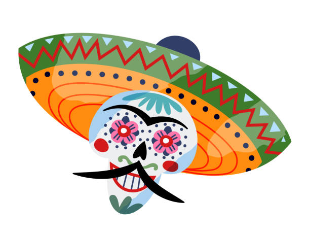 ilustrações, clipart, desenhos animados e ícones de retrato ornamental crânio de açúcar ou calavera decorado para ilustração plana vetorial do dia dos mortos - day of the dead skull tattoo mexico