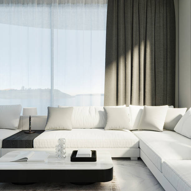 istock living room interior mock up, black and white room interior, 3d rendering 1340000620