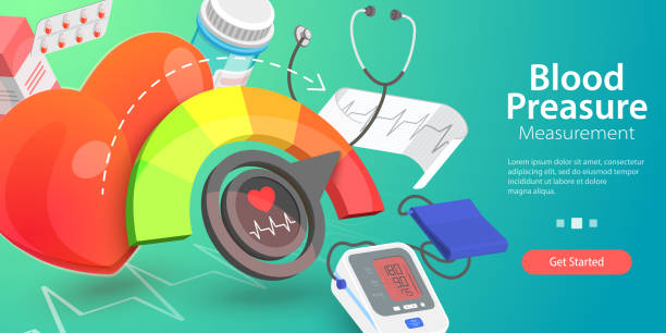 3d wektorowa ilustracja koncepcyjna pomiaru ciśnienia krwi - instrument of measurement obrazy stock illustrations