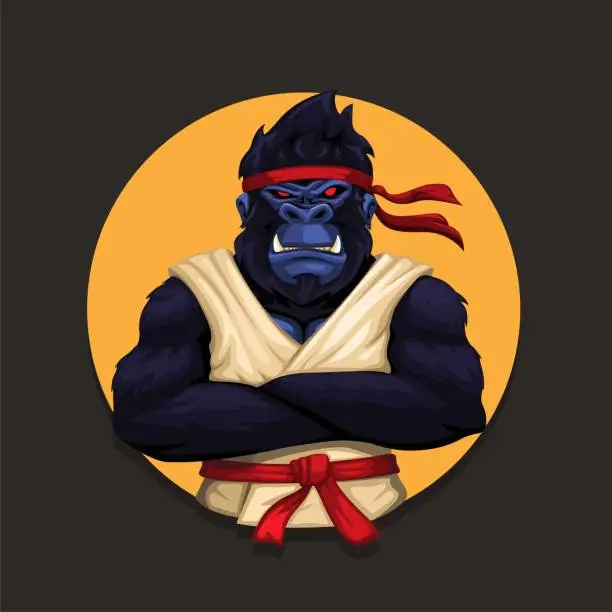 Vector illustration of Gorilla monkey wearing karate uniform. animal martial art athlete character illustration vector