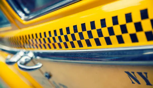 Close up of a vintage New York City yellow taxi cab