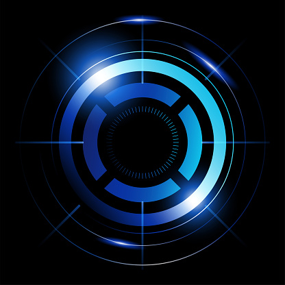Abstract vector illustration of blue circles, radar, processing, target symbol