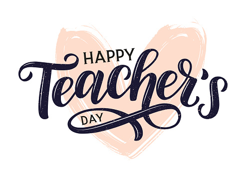 Happy Teacher's day hand sketched lettering decorated by brush hand drawn heart. Teacher's day typography concept as template for cards, posters, social media post. Vector illustration