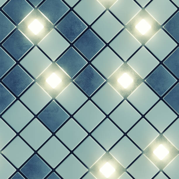 istock Seamless pattern of concrete and illuminating cubes 3D render 1340008735
