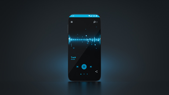 Music app on mobile phone 3D render