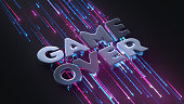 Game over text and glow lines 3D render