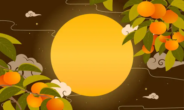 Vector illustration of Persimmon branch in autumn night background vector illustration