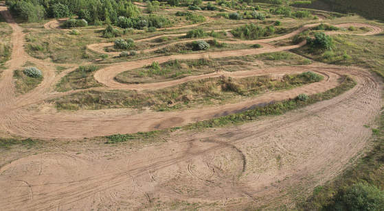 Cross-country track road for motocross. Dirty sand race lane