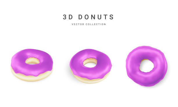 stockillustraties, clipart, cartoons en iconen met set of violet donuts isolated on white background. collection of colorful donuts. various glazed donuts. vector illustration - hot chocolate purple