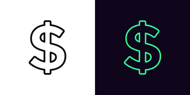 ilustraciones, imágenes clip art, dibujos animados e iconos de stock de icono de dólar de contorno con trazo editable. silueta lineal del signo de dólar. dinero - símbolo del dólar