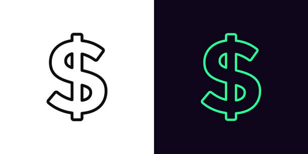 illustrations, cliparts, dessins animés et icônes de icône de dollar de contour avec un trait modifiable. silhouette linéaire du signe dollar. argent - symbole du dollar