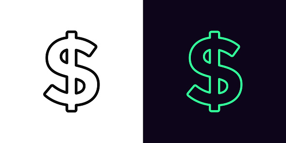 Outline dollar icon with editable stroke. Linear dollar sign silhouette. Money symbol of USD, online banking and investment, currency exchange. Vector icon, sign for UI and Animation