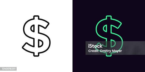 Outline Dollar Icon With Editable Stroke Linear Dollar Sign Silhouette Money Stock Illustration - Download Image Now