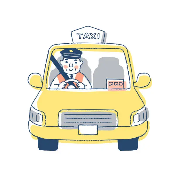 Vector illustration of Elderly taxi driver driving automatic