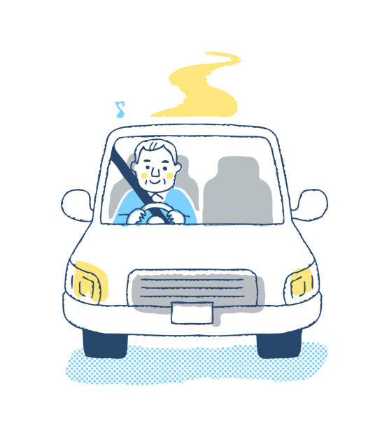 ilustrações de stock, clip art, desenhos animados e ícones de elderly man enjoying a drive - old men car vertical