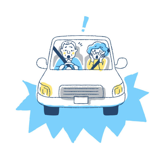 ilustrações, clipart, desenhos animados e ícones de cena de problemas enquanto dirigia um motorista idoso - jogador cansado