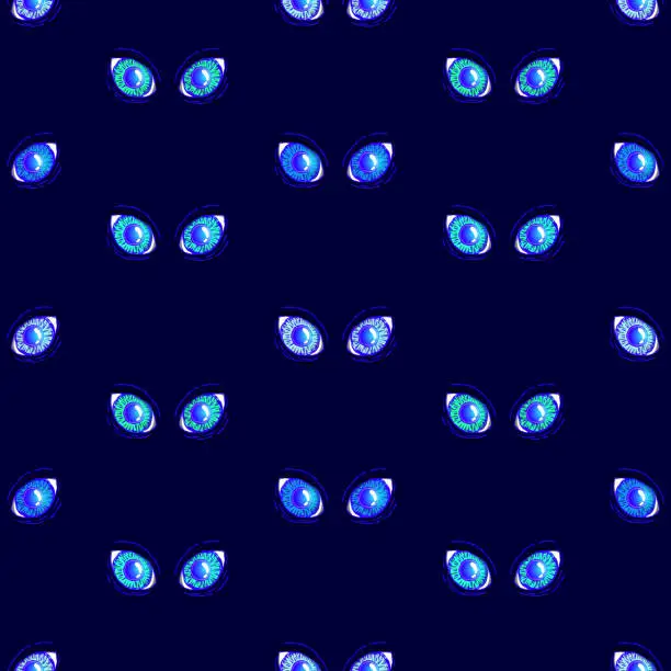 Vector illustration of Seamless vector illustration of multicolored glowing eyes.