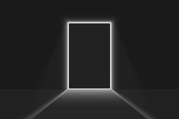 istock Close door light in a dark room. Bright doorway 1340018908