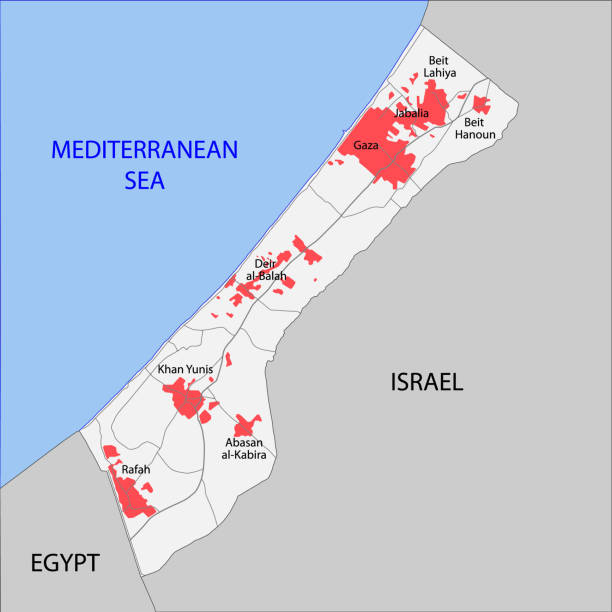 道路や都市とガザ地区の地図。 - gaza strip点のイラスト素材／クリップアート素材／マンガ素材／アイコン素材