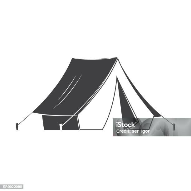 Cắm Trại Lều Silhoutte Trên Nền Trắng Hình Minh Họa Vector Lều Trại Du Lịch  Retro
