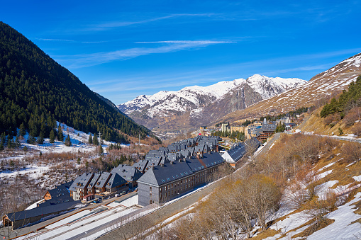 Baqueira village in Lerida Catalonia ski spot resort in Aran Valley of Pyreness Spain