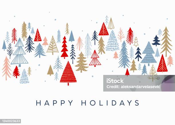 Christmas Background With Trees Stock Illustration - Download Image Now - Happy Holidays - Short Phrase, Winter, Holiday - Event