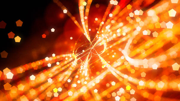 Fiery glowing trajectories with particles abstract background