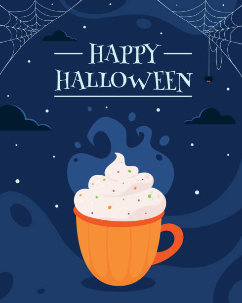Happy Halloween greeting card. Halloween drink. Vector illustration Happy Halloween greeting card. gross coffee stock illustrations