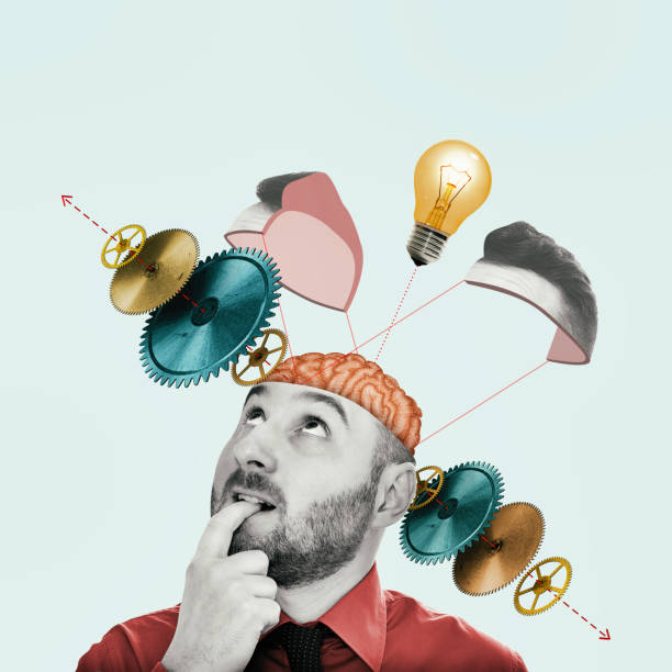 creatividad, ideas, inspiración. collage de arte. - light bulb business wisdom abstract fotografías e imágenes de stock