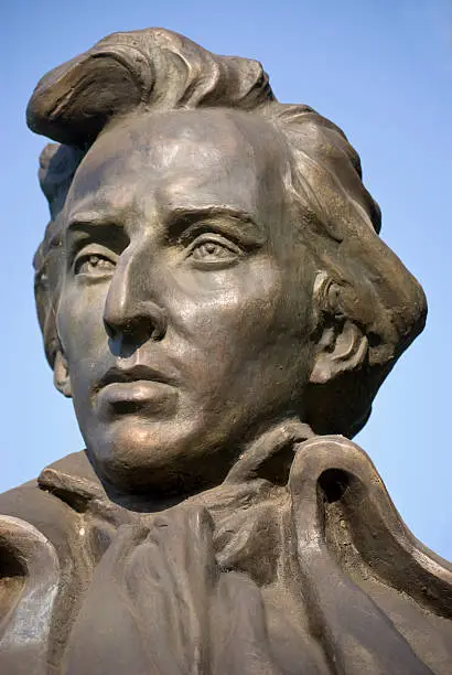 Detail of Frederick Chopin  monument in a park in Bucharest, Romania
