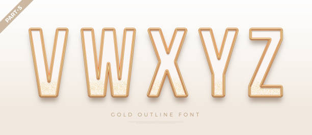 istock Realistic gold metal font. Golden outline font. Metallic 3d typeface. English alphabet. Vector illustration. 1340035262