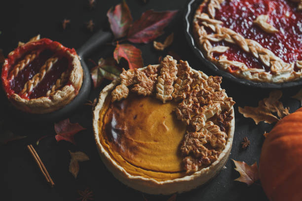 istock Traditional American pumpkin pie and apple pie. Thanksgiving day. 1340037023
