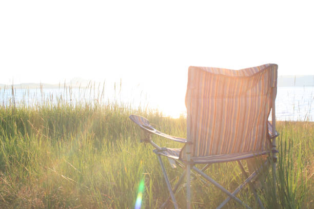 folding chair on a green grass