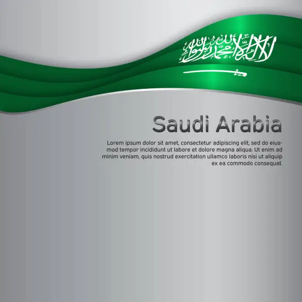 Vector illustration of Abstract waving saudi arabia flag. Creative metal background for the design of patriotic holiday cards. National poster. Cover, banner in national colors of saudi arabia. Paper cut. Vector illustration