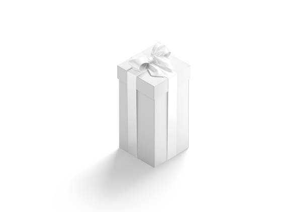 istock Blank white high gift box with ribbon bow mockup, isolated 1340037467