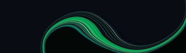 istock Abstract modern dark black background with digital luminous neon green wave line. Innovation technology concept. Industrial style backdrop. Geometric shape. Modern digital wallpaper. Minimalist design 1340038534