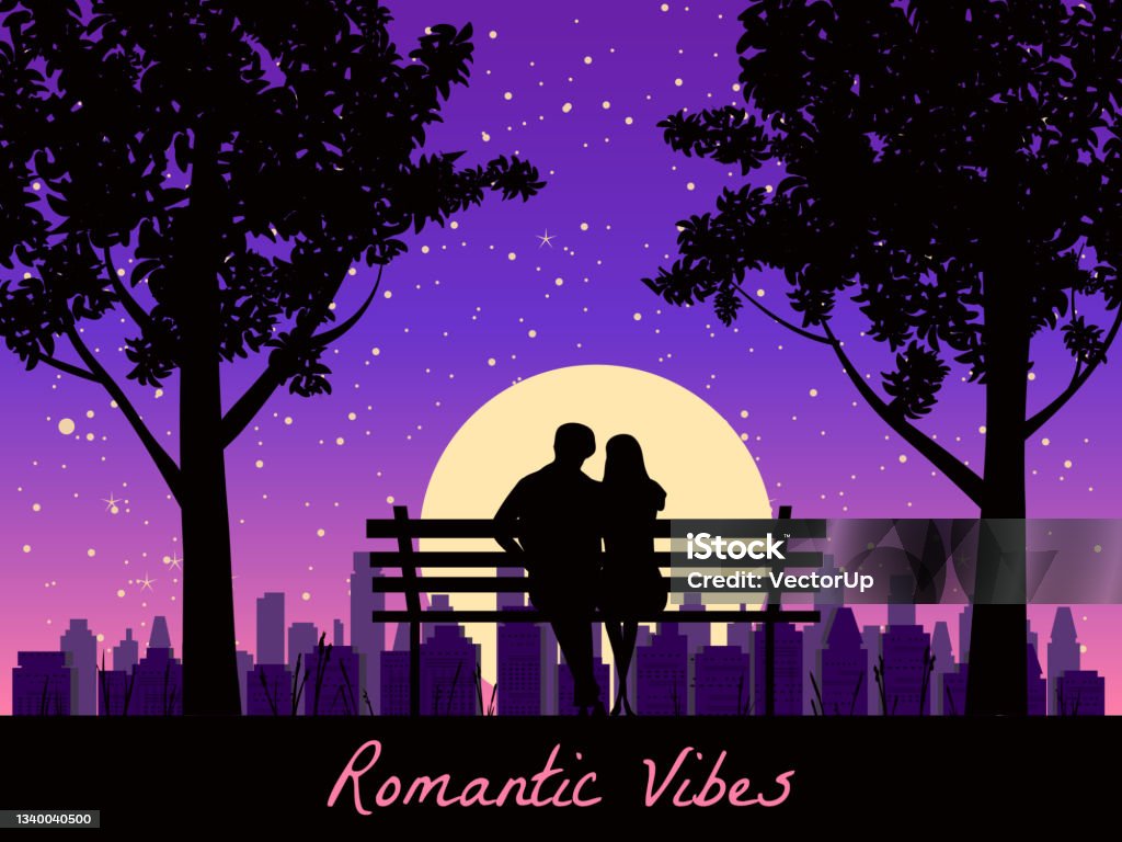 Vibes Lãng Mạn Cặp Đôi Yêu Nhau Trên Băng Ghế Trong Công Viên Dưới ...