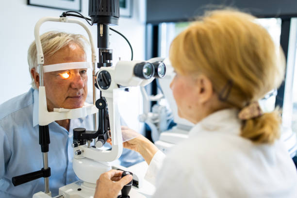 istock Senior man having an eye exam at ophthalmologist's office 1340042920