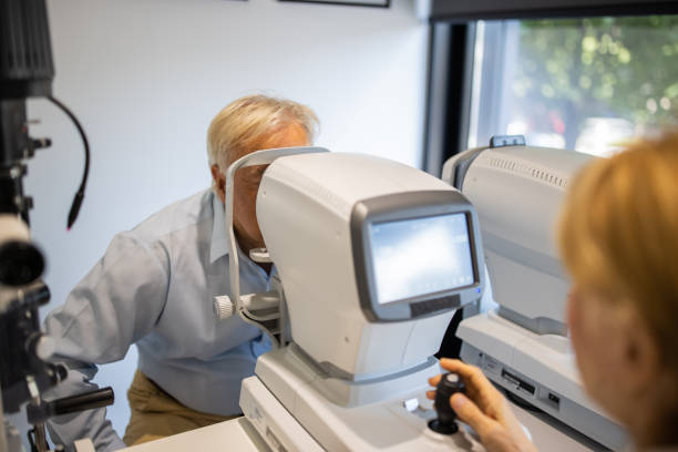istock Senior man having an eye exam at ophthalmologist's office 1340045823