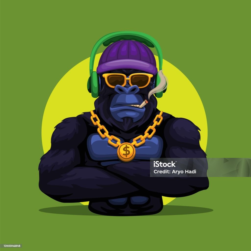 Gorilla king kong monkey wearing headset and gold necklace mascot character illustration vector Gorilla stock vector