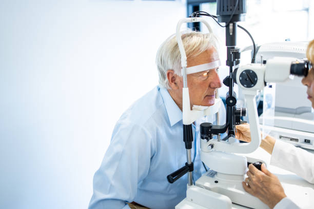 istock Senior man having an eye exam at ophthalmologist's office 1340047485