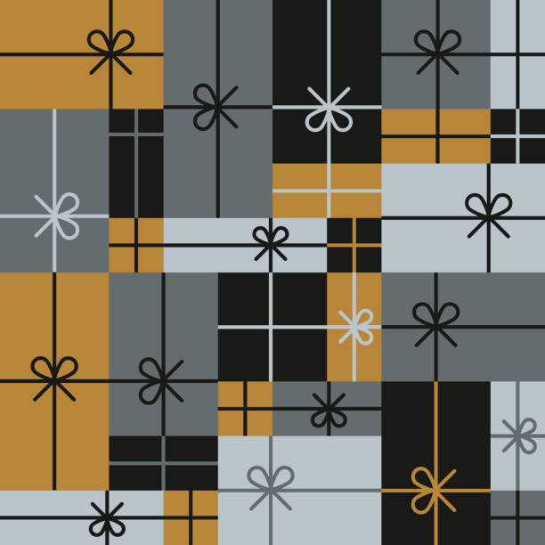 ilustrações de stock, clip art, desenhos animados e ícones de seamless background with geometric christmas gift boxes. - abstract backgrounds bow greeting card