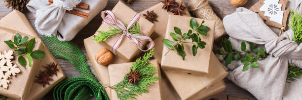 istock Zero waste Christmas concept, handmade gift boxes, furoshiki style 1340051685