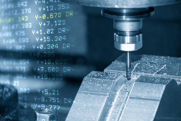istock The abstract scene CNC milling machine cutting the stamping die parts and G-code data background. 1340052819