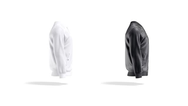 Blank black and white sport bomber mockup, looped rotation